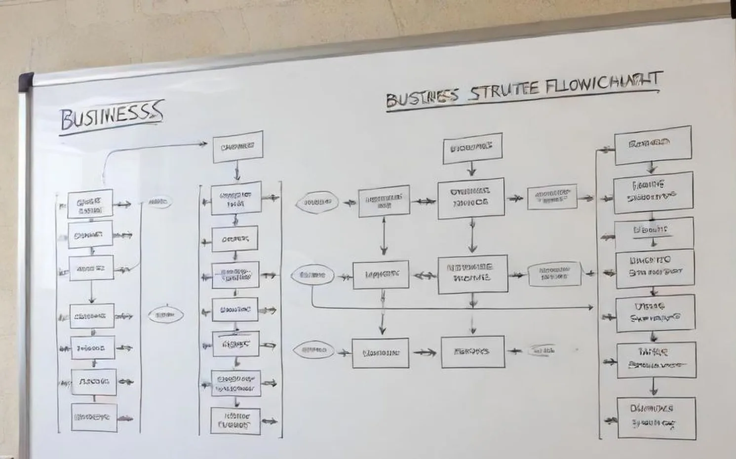 Business structure flowchart planning on whiteboard